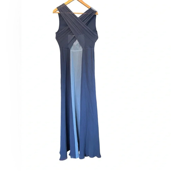 Reiss Alla Blue Color Block Criss Cross Back Maxi Long Gown Size 6 - Picture 7 of 11